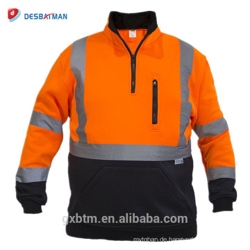 Großhandel Sicherheit Sweatshirt Orange Hallo Vis Reflektierende Jacke Pullover Reißverschluss ANSI Klasse 3 High Visibility Pullover für Nachtarbeit